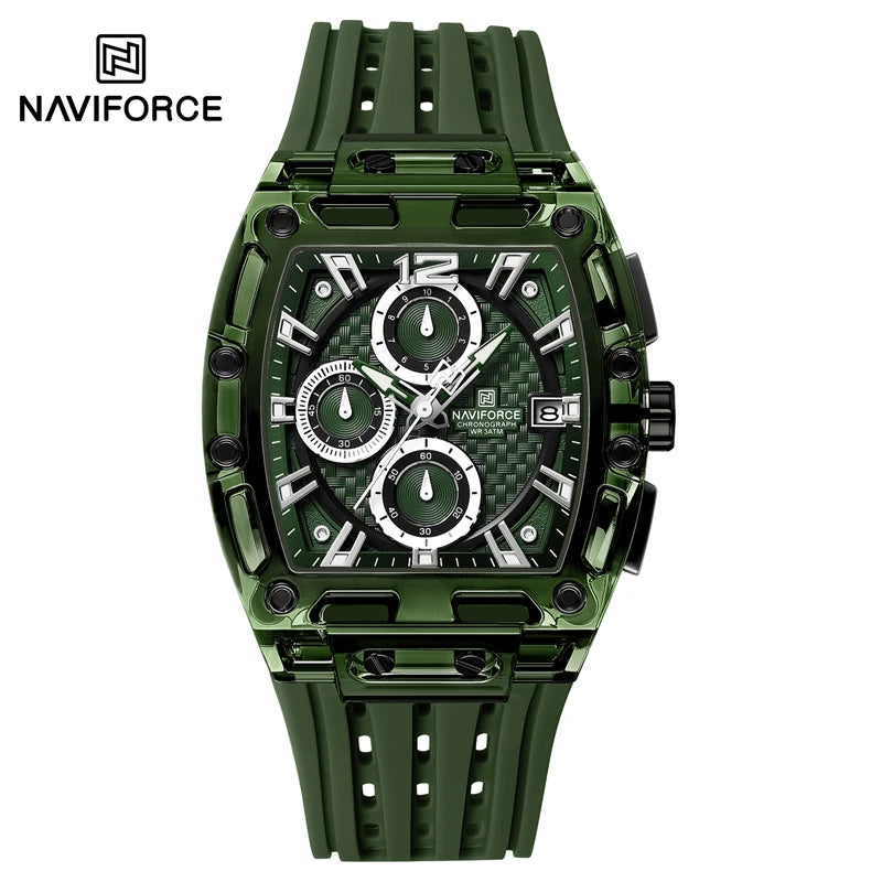 Naviforce 7105 Casual New Chronograph Mul-tifunction Watches Sports Silicone Man Transparent Case Wristwatch