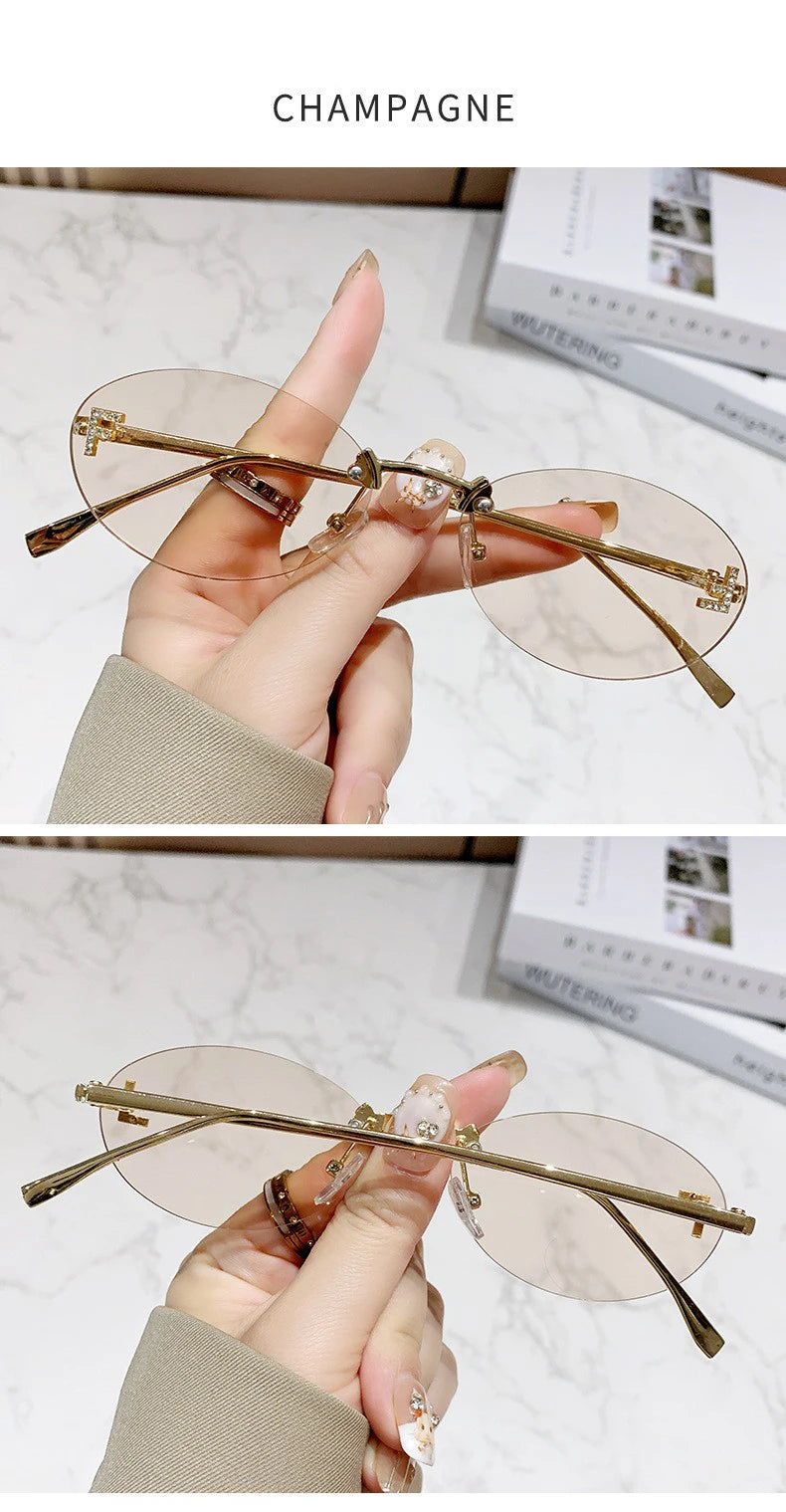 Elegant Diamond Oval Sunglasses Male Letter "F" Rimless Sunglasses  car sunglasses 90902