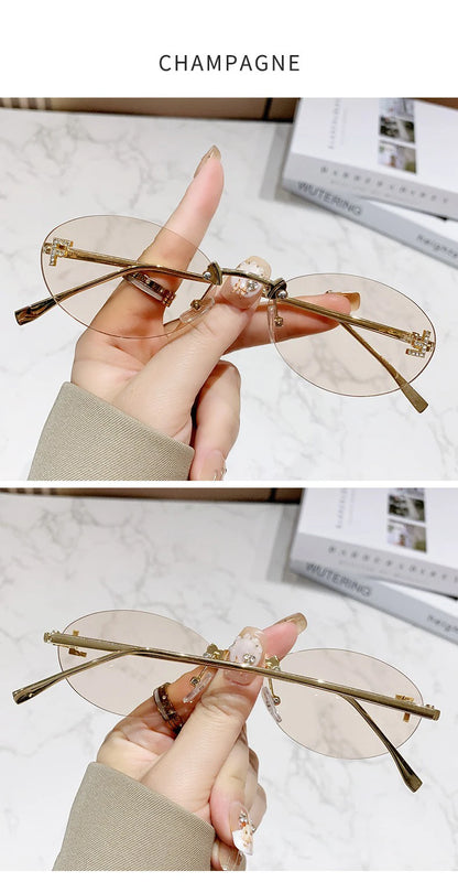 Elegant Diamond Oval Sunglasses Male Letter "F" Rimless Sunglasses  car sunglasses 90902