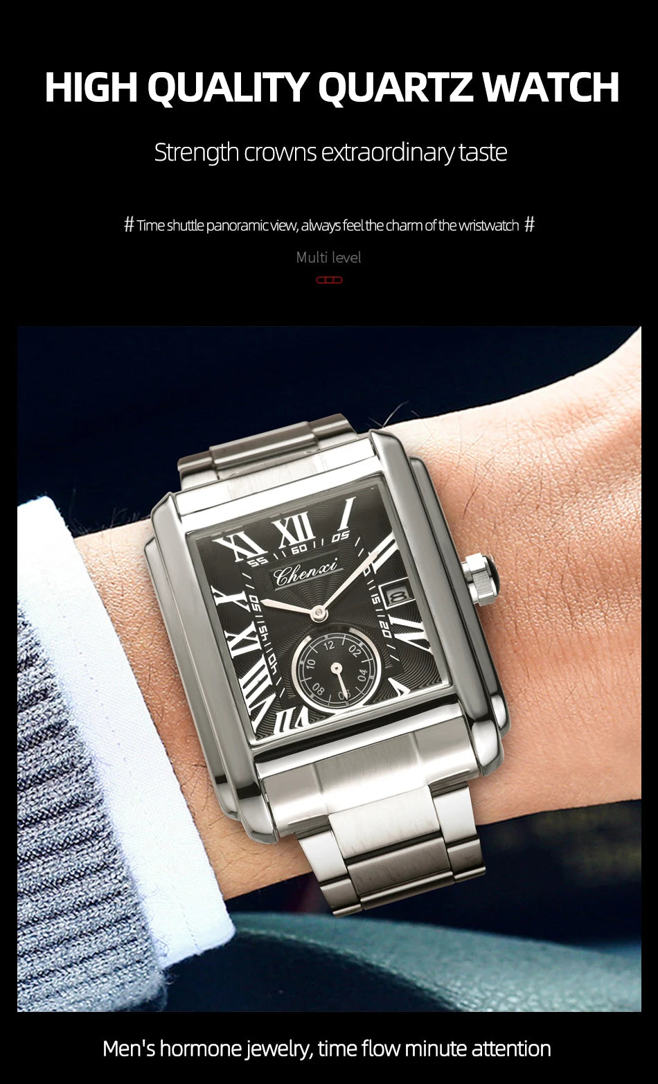 CHENXI 8216 Top Luxury Brand Square Silver Color Men Quartz Watches