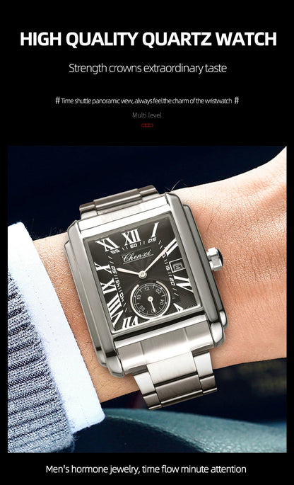 CHENXI 8216 Top Luxury Brand Square Silver Color Men Quartz Watches