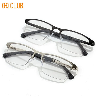O-Q CLUB Men's Half-frame Business Reading Glasses Anti-blue Light Anti-fatigue Metal Frame
