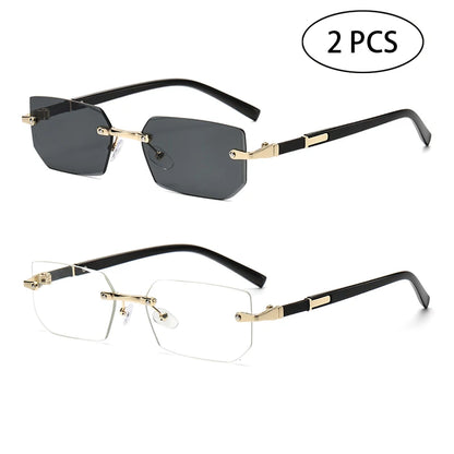 Trendy Rimless Sunglasses for Men Women Fashion Frameless Rectangle Sun Glasses