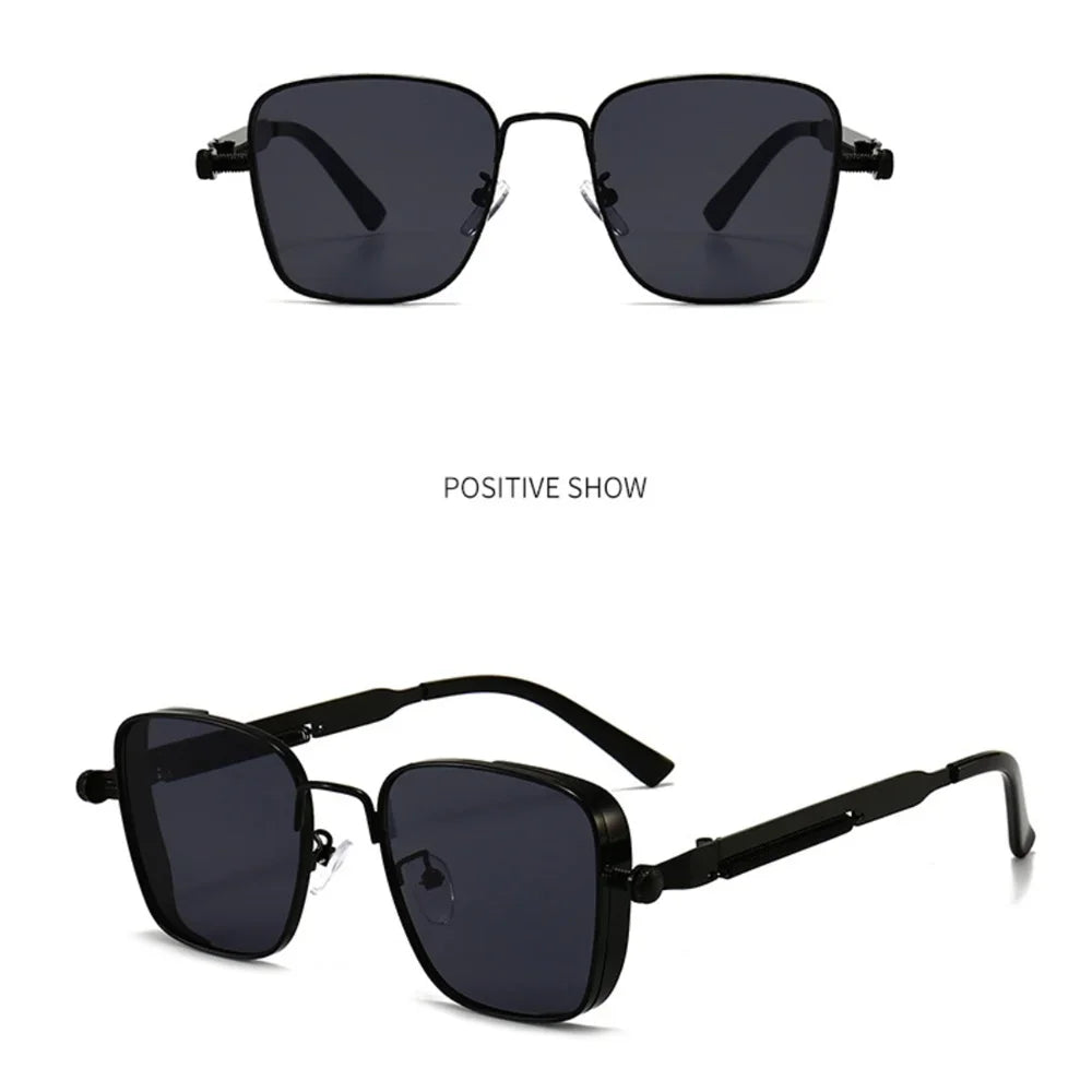 Men Driving Sunglasses Vintage Steampunk Square Sunglasses Metal Frame with Spring Hinges Women Eyepiece Trendy Driver Glasses