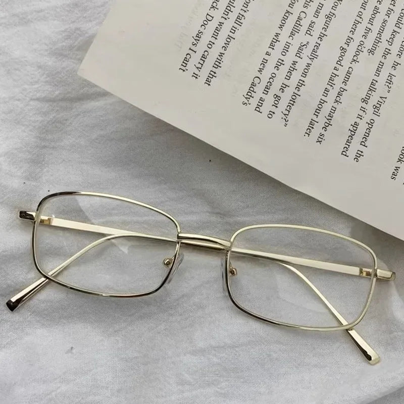 Y2K Vintage Black Silver Metal Eyeglasses Fashion Clear Reading Glasses