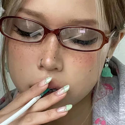 New Retro Blue Green Oval Small Frame Glasses Frame Women's Anti Blue Light Glasses Fashion Y2K Square Eyeglasses Frame