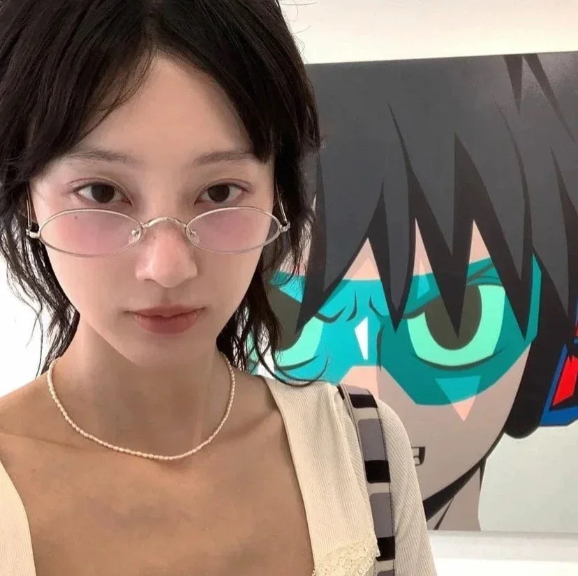 Japanese Harajuku Small Metal Oval Glasses Frame for Women No Makeup Fashion Anti-blue Glasses Men Fashion Anime Cosplay Props