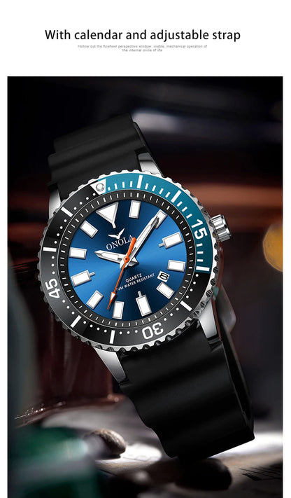 ONOLA 3850 Luxury Men's Watch Silicone Strap Timing Waterproof Sports Quartz watch