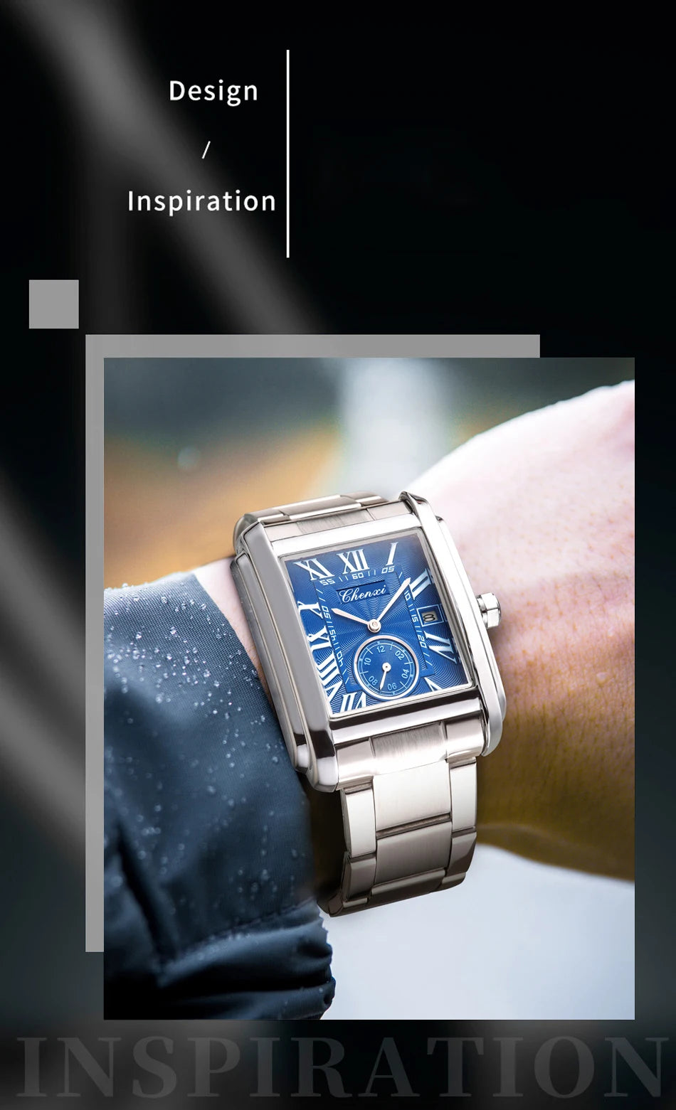 CHENXI 8216 Top Luxury Brand Square Silver Color Men Quartz Watches
