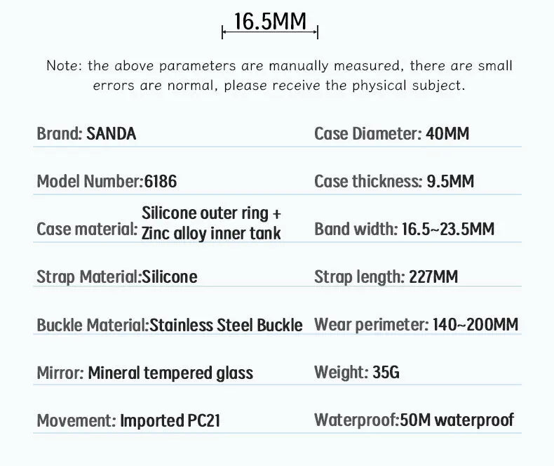 SANDA 6186 Fashion Teenagers Silicone Strap Quartz Watch