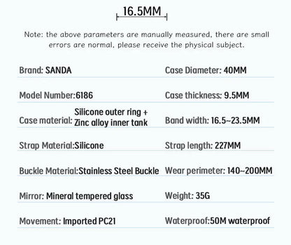 SANDA 6186 Fashion Teenagers Silicone Strap Quartz Watch