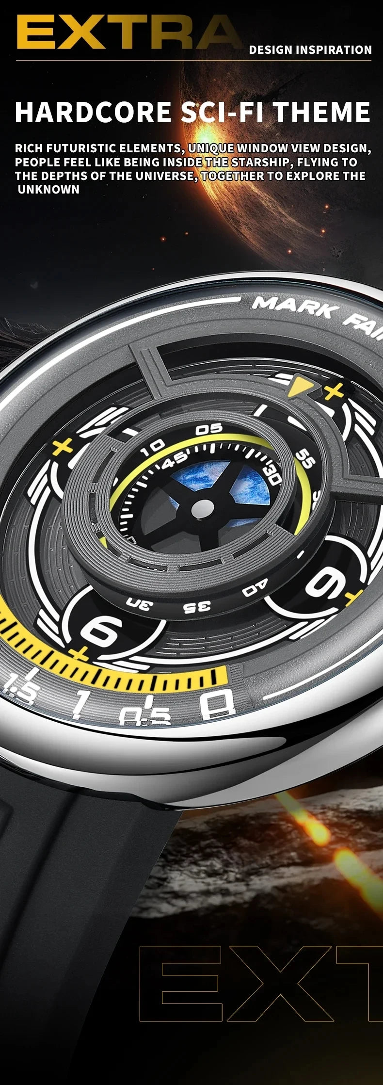 Mark Fairwhale 5990 Trendy Casual Earth 3D Relojes Hombre Fashionable Luminous Wristwatch  for Men