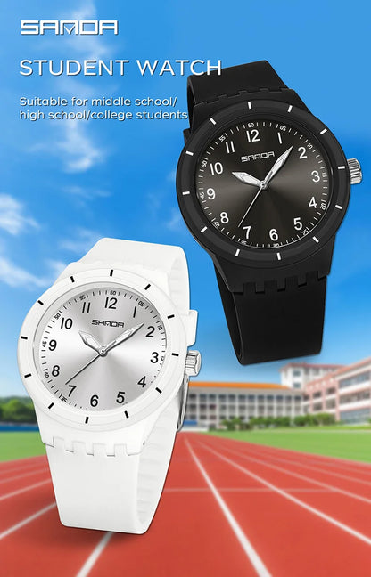 SANDA 9075 Men New Luxury Simple Original Watches Gift Silicone Quartz Wristwatches