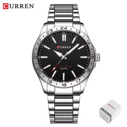 CURREN 8452 Men Quartz Watch Black Silvery Stainless Steel Strap