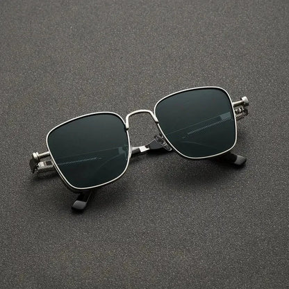 Men Driving Sunglasses Vintage Steampunk Square Sunglasses Metal Frame with Spring Hinges Women Eyepiece Trendy Driver Glasses
