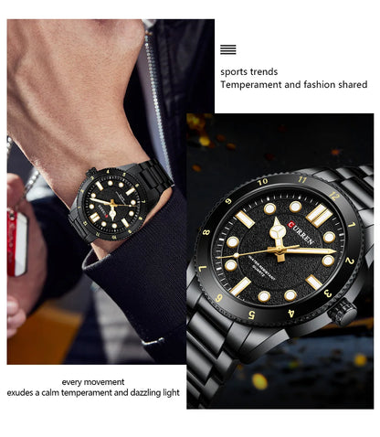 CURREN 8450 Stainless Steel Strap Men's Quartz Watch Business Blue Green Clock Analog Display Wrist Watches for Male