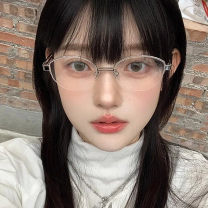 Korean Golden Silk Edge Half Frame Glasses Retro Oval Frame Eyeglasses Reading Computer Sweet Cool Anti Blue Light Eyeglasses