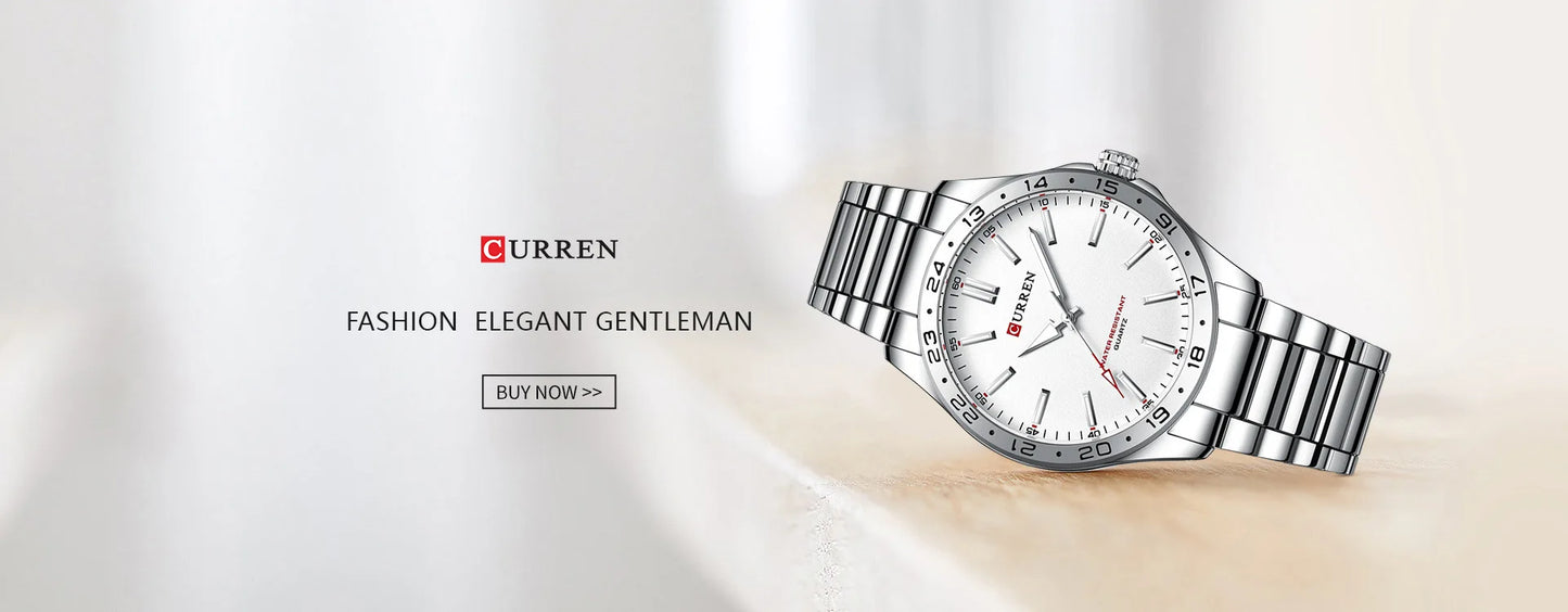 CURREN 8452 Men Quartz Watch Black Silvery Stainless Steel Strap