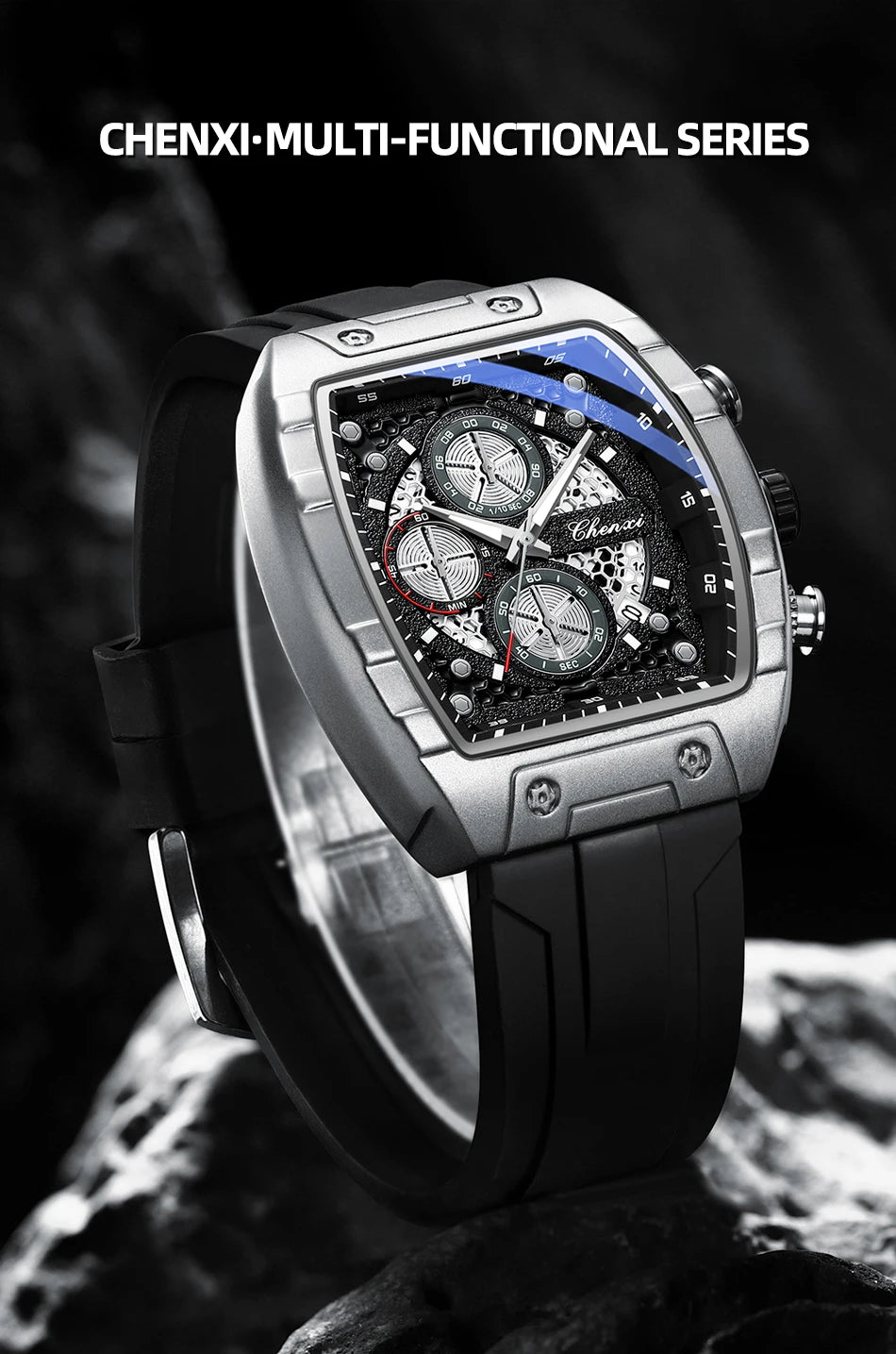 CHENXI 941 Sport Multifunction Military Men Silicone Quartz Wristwatch