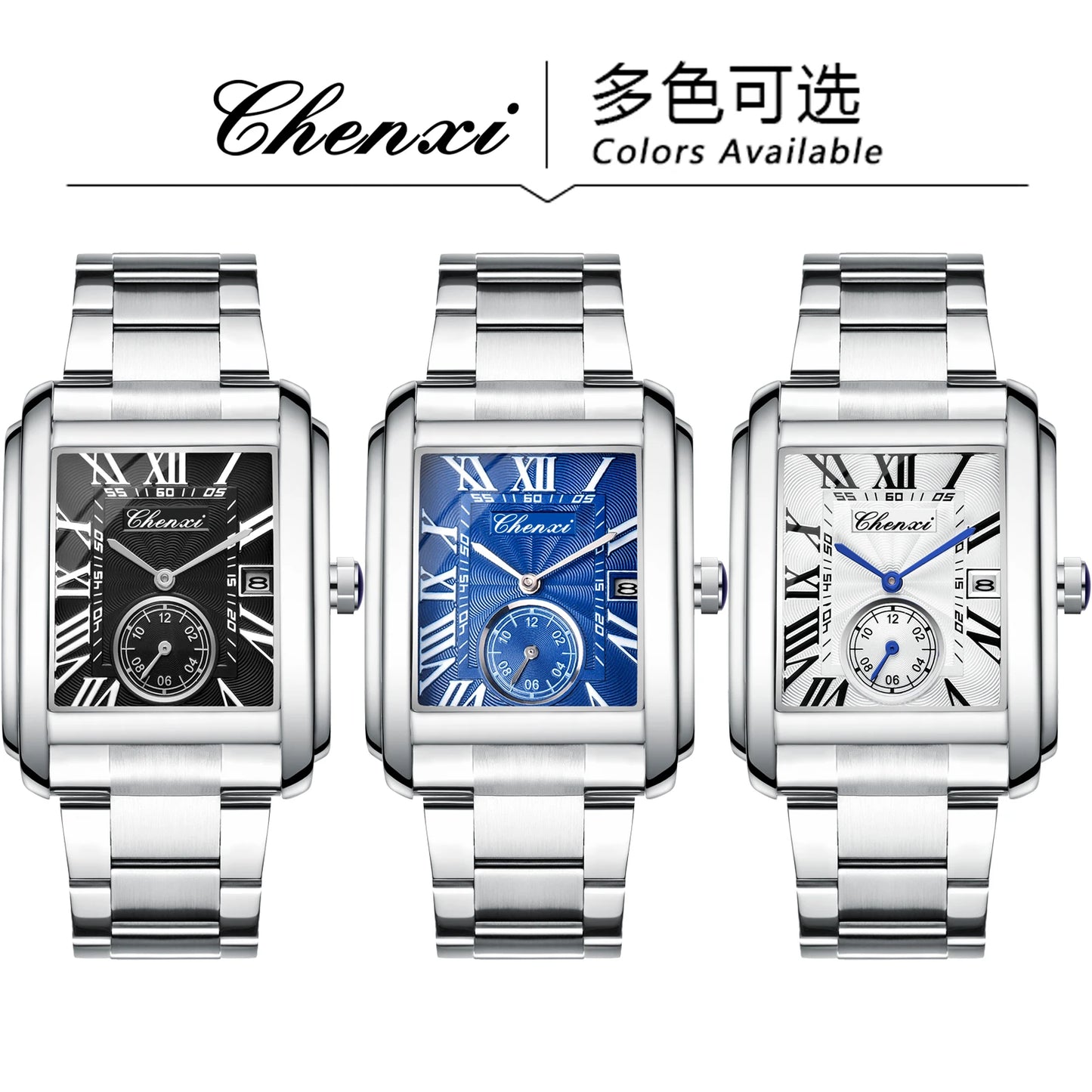 CHENXI 8216 Top Luxury Brand Square Silver Color Men Quartz Watches