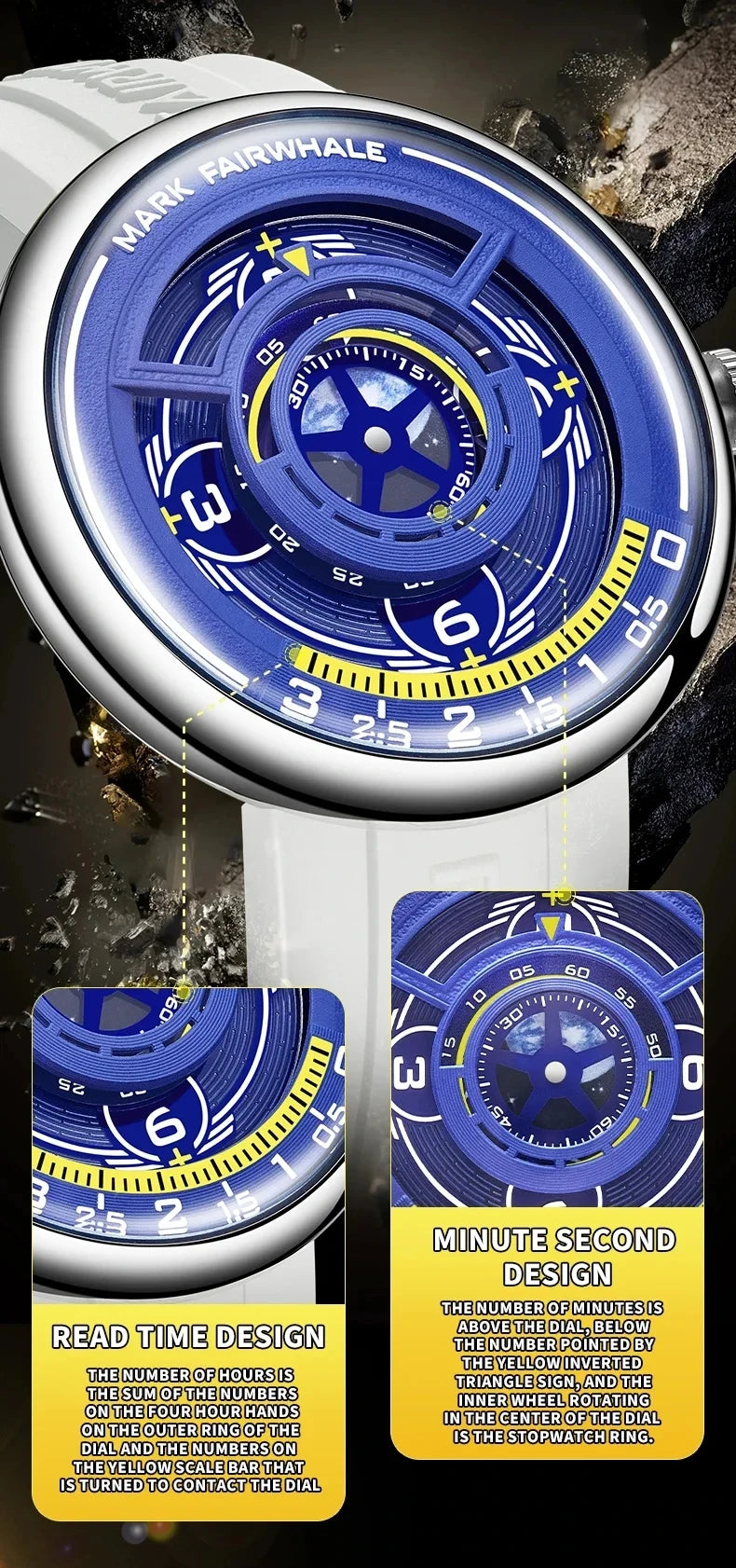 Mark Fairwhale 5990 Trendy Casual Earth 3D Relojes Hombre Fashionable Luminous Wristwatch  for Men