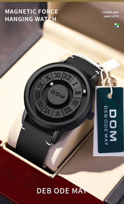 DOM 1345 Fashion New Personalized Floating Magnetic Pointer Free Ball Bearing Creative Waterproof Quartz Watch for Men Clock