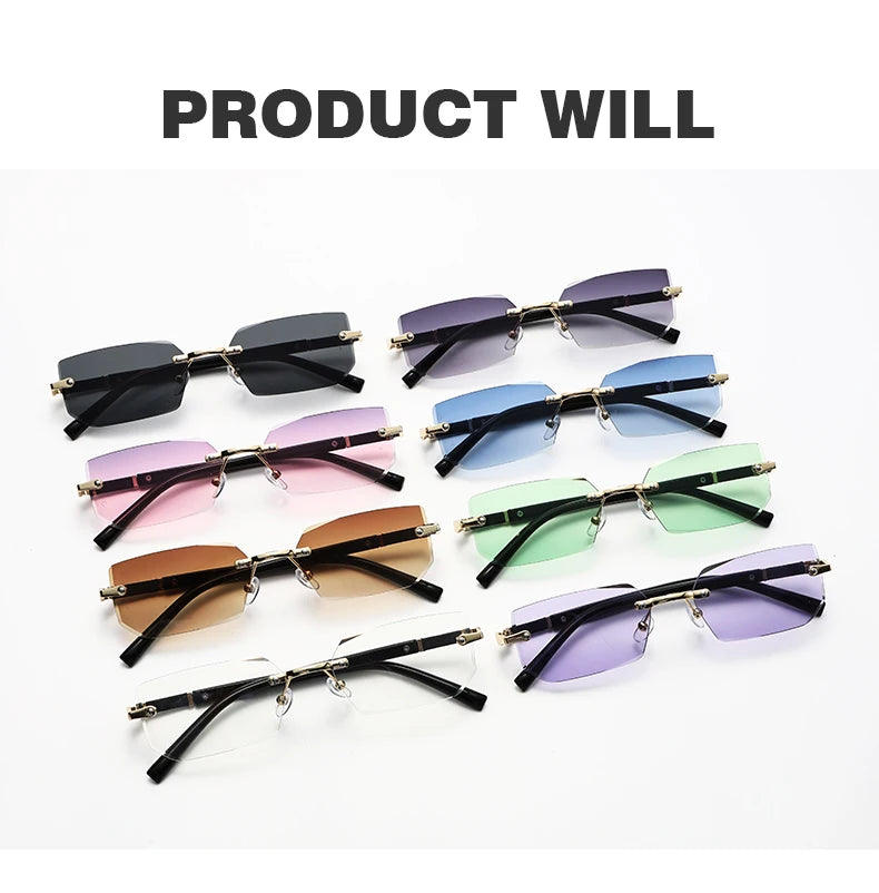Trendy Rimless Sunglasses for Men Women Fashion Frameless Rectangle Sun Glasses