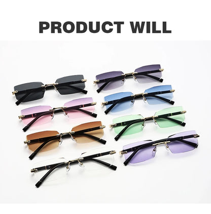 Trendy Rimless Sunglasses for Men Women Fashion Frameless Rectangle Sun Glasses