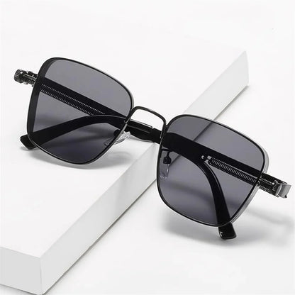 Men Driving Sunglasses Vintage Steampunk Square Sunglasses Metal Frame with Spring Hinges Women Eyepiece Trendy Driver Glasses