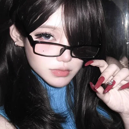 Black Amber VintageY2K Frame Glasses for Women Small Square Eyeglass