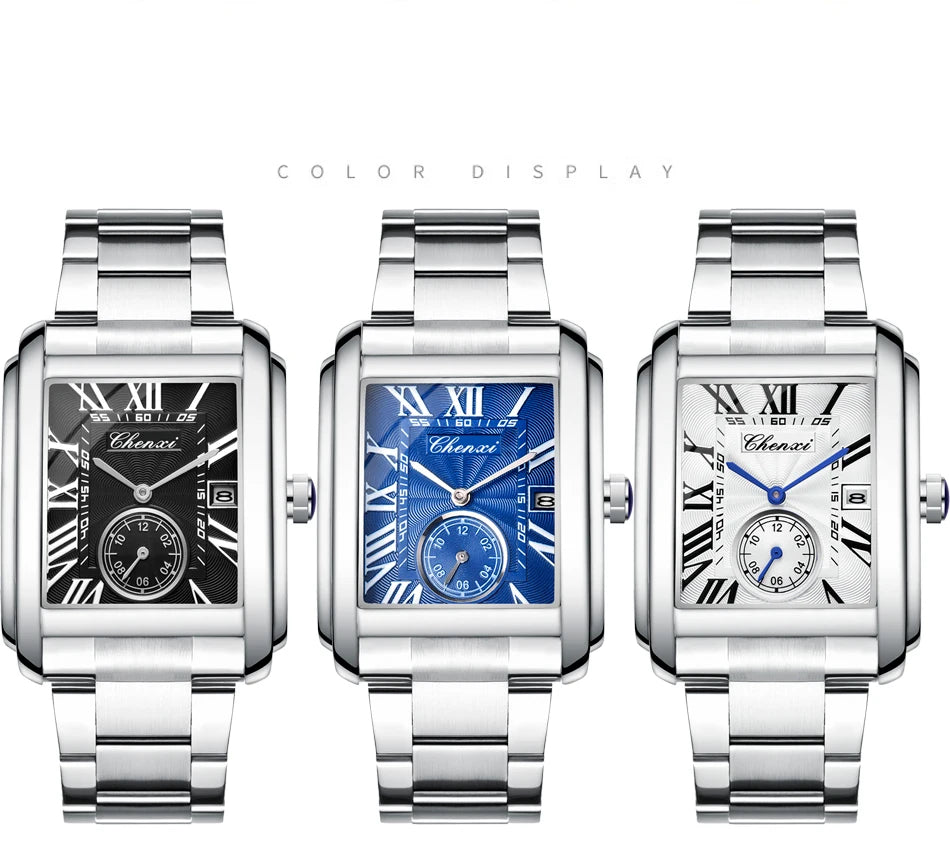 CHENXI 8216 Top Luxury Brand Square Silver Color Men Quartz Watches