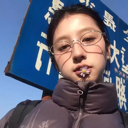 Japanese Harajuku Small Metal Oval Glasses Frame for Women No Makeup Fashion Anti-blue Glasses Men Fashion Anime Cosplay Props