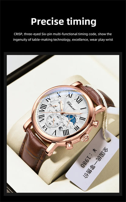 CHENXI 973 Multi-function Business Moon Phase Date Waterproof Rome Analog Imported Men Wristwatch
