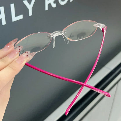 Retro Narrow-frame Glasses Women Anti-Blue Light Rimless Y2K Square Harajuku Eyewear Decorative Computer Eyeglasses Accessories