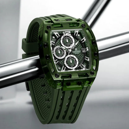 Naviforce 7105 Casual New Chronograph Mul-tifunction Watches Sports Silicone Man Transparent Case Wristwatch