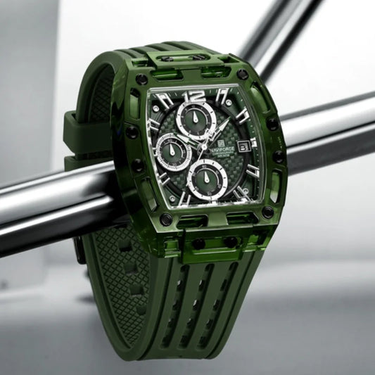 Naviforce 7105 Casual New Chronograph Mul-tifunction Watches Sports Silicone Man Transparent Case Wristwatch