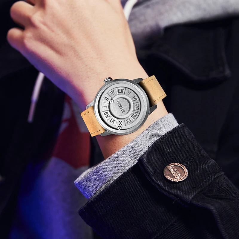 DOM 1345 Fashion New Personalized Floating Magnetic Pointer Free Ball Bearing Creative Waterproof Quartz Watch for Men Clock