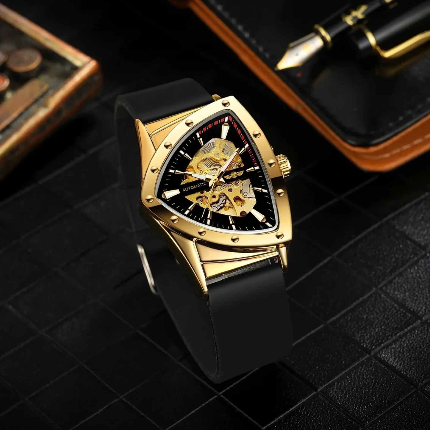 Winner 395R Silicone Sport Men's Luminous Watches Skeleton Automatic Mechanical Watch