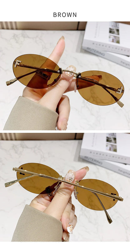 Elegant Diamond Oval Sunglasses Male Letter "F" Rimless Sunglasses  car sunglasses 90902