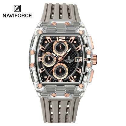 Naviforce 7105 Casual New Chronograph Mul-tifunction Watches Sports Silicone Man Transparent Case Wristwatch