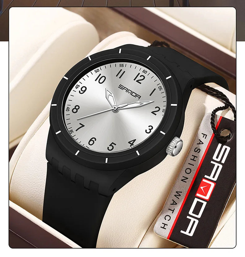 SANDA 9075 Men New Luxury Simple Original Watches Gift Silicone Quartz Wristwatches