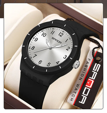 SANDA 9075 Men New Luxury Simple Original Watches Gift Silicone Quartz Wristwatches