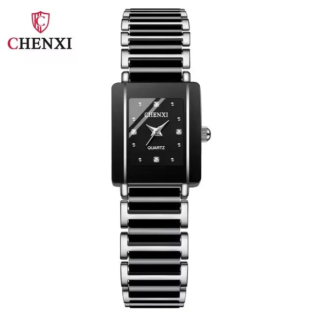 CHENXI 104A Couple Watches Waterproof Luxury Ceramics Square Business Stainless Steel Strap for Women Men Clock
