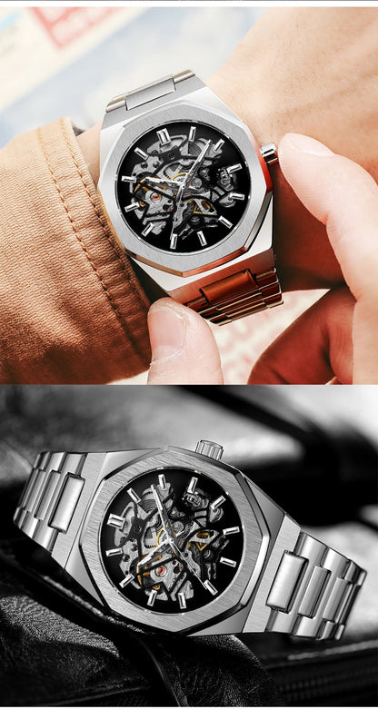 Forsining 344D  Luxury  Hollow Automatic Mechanical Watch Men Luminous Foreign Trade Cross-border Tide Waterproof Watches