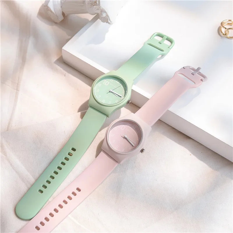 Candy Colors Silicone Strap Quartz Wristwatch Student Watch INS Korean Fashion Trendy Ladies Wristwatch Simple Versatile Clock