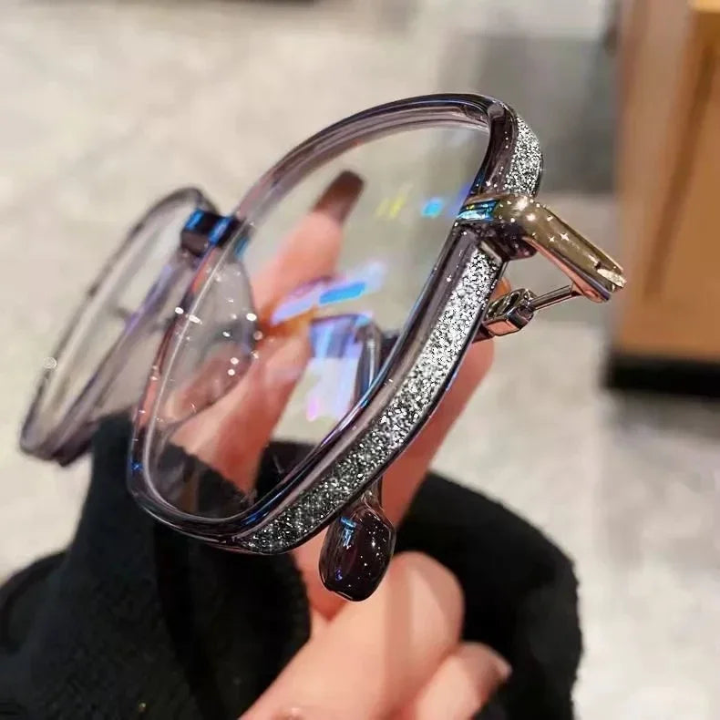 Anti Blue Light Reading Glasses Women Fashion Glitter Anti Blue Light Presbyopic Eyeglasses Frame Oversize Metal Eyewear óculos