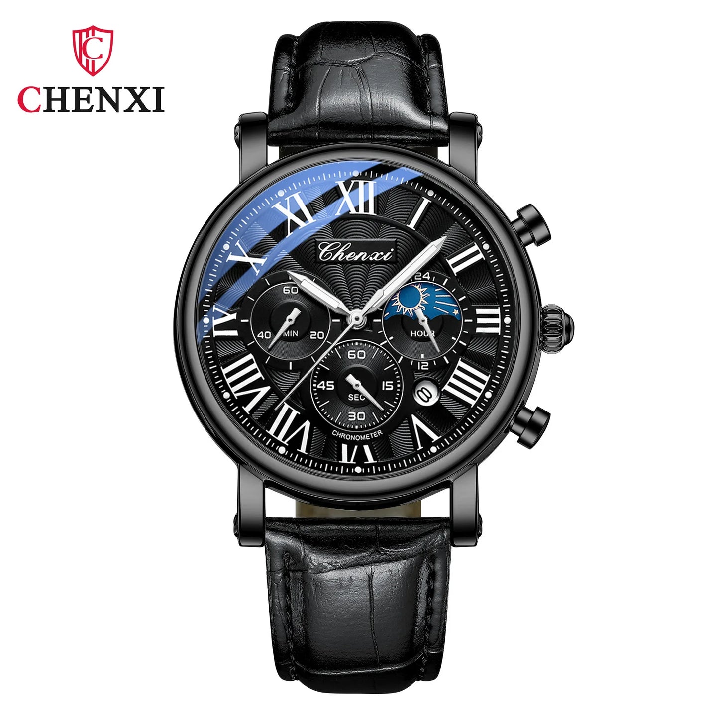 CHENXI 973 Multi-function Business Moon Phase Date Waterproof Rome Analog Imported Men Wristwatch
