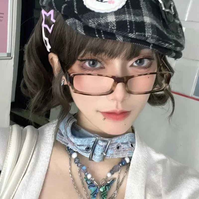 Black Amber VintageY2K Frame Glasses for Women Small Square Eyeglass