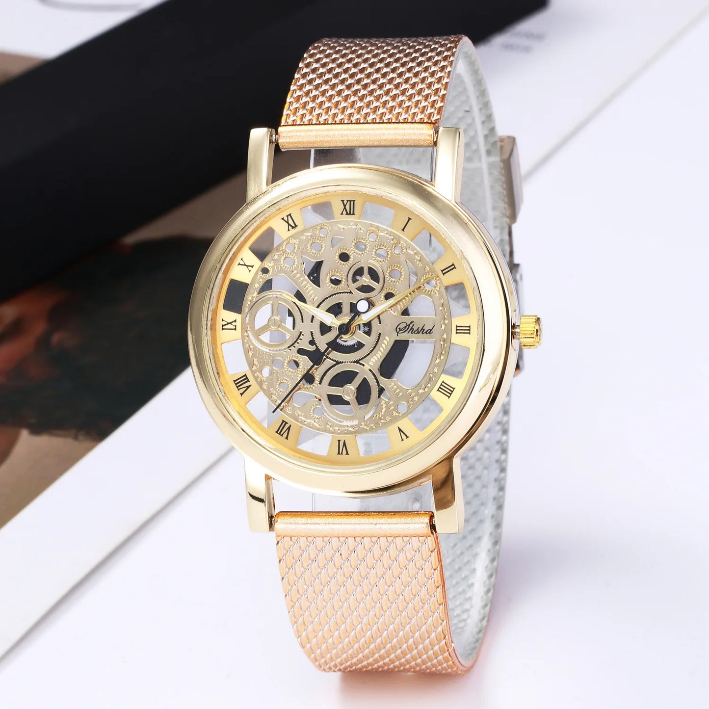 Luxury Gold Skeleton Watch for Women Ladies Fashion Watches Steel Band Gold High Quality Men and Women Couple Watches