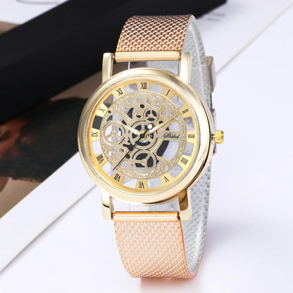 Luxury Gold Skeleton Watch for Women Ladies Fashion Watches Steel Band Gold High Quality Men and Women Couple Watches